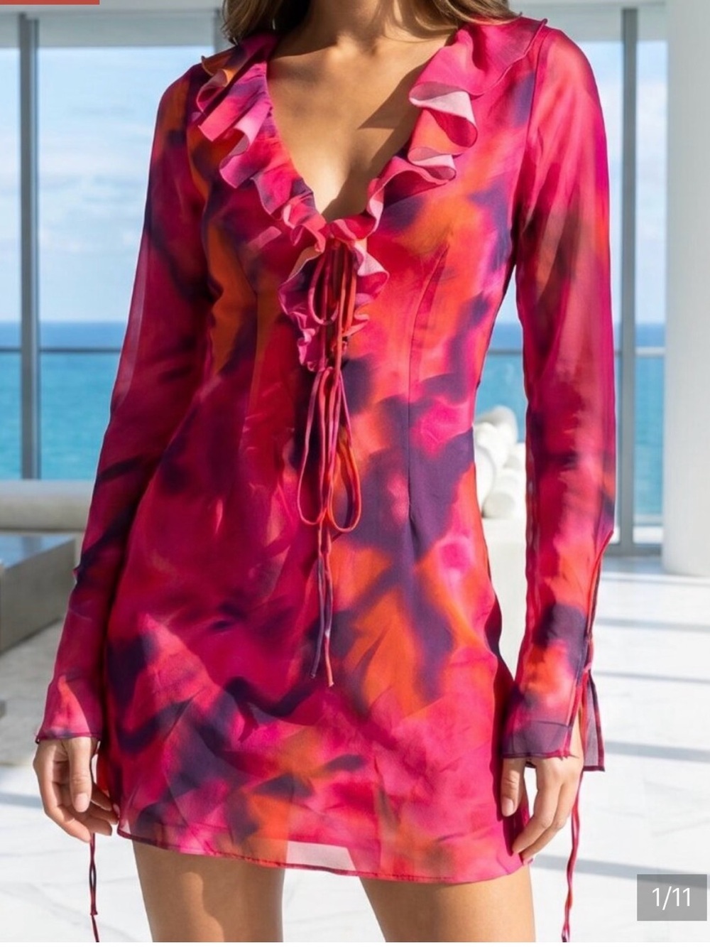 REVOLVE Pink & Orange Ruffle Tie-Front Mini Dress